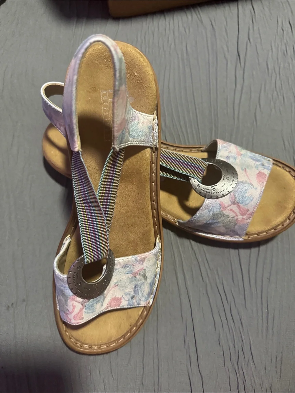 Rieker Pastel Floral Slingback Sandals with Rainbow Elastic